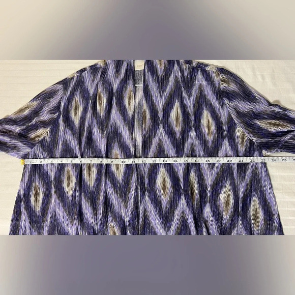 Chicos Open Cardigan Sweater Womens Large Purple Ikat Print Mesh - Picture 11 of 14